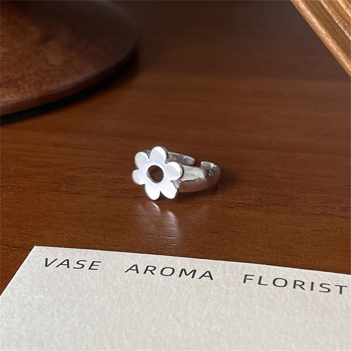 Small Flower Sterling Silver Adjustable Ring