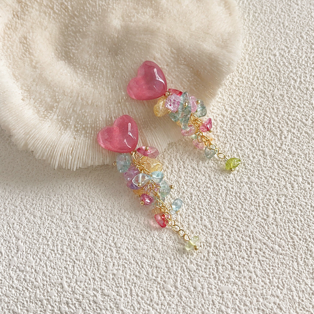 Vacation Style Irregular Colorful Crushed Stone Earrings