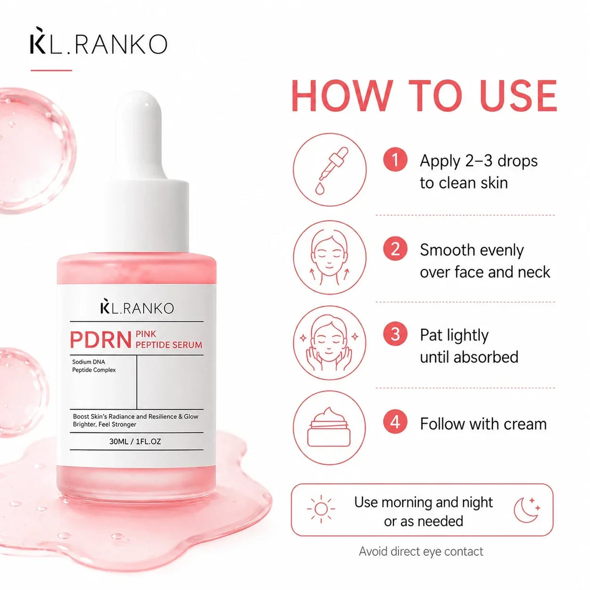 PDRN Peptide Face Serum 30ml with Collagen and Niacinamide – Hydrating Glow Serum