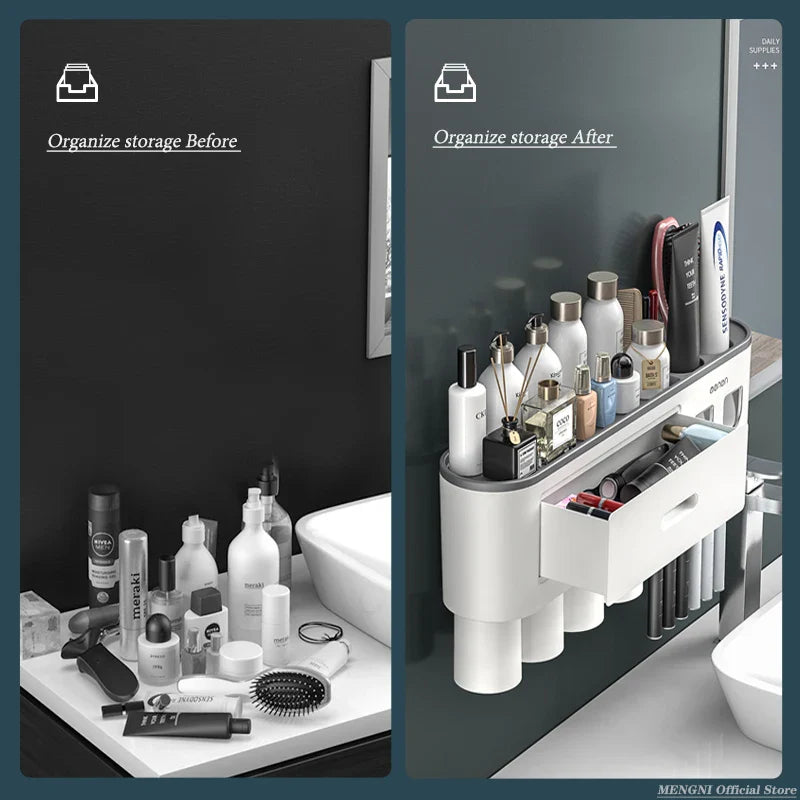 Magnetic Inverted Toothbrush Holder with Automatic Toothpaste Squeezer