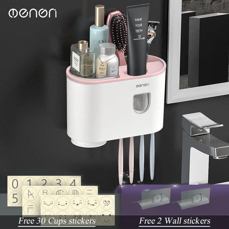 Magnetic Inverted Toothbrush Holder with Automatic Toothpaste Squeezer
