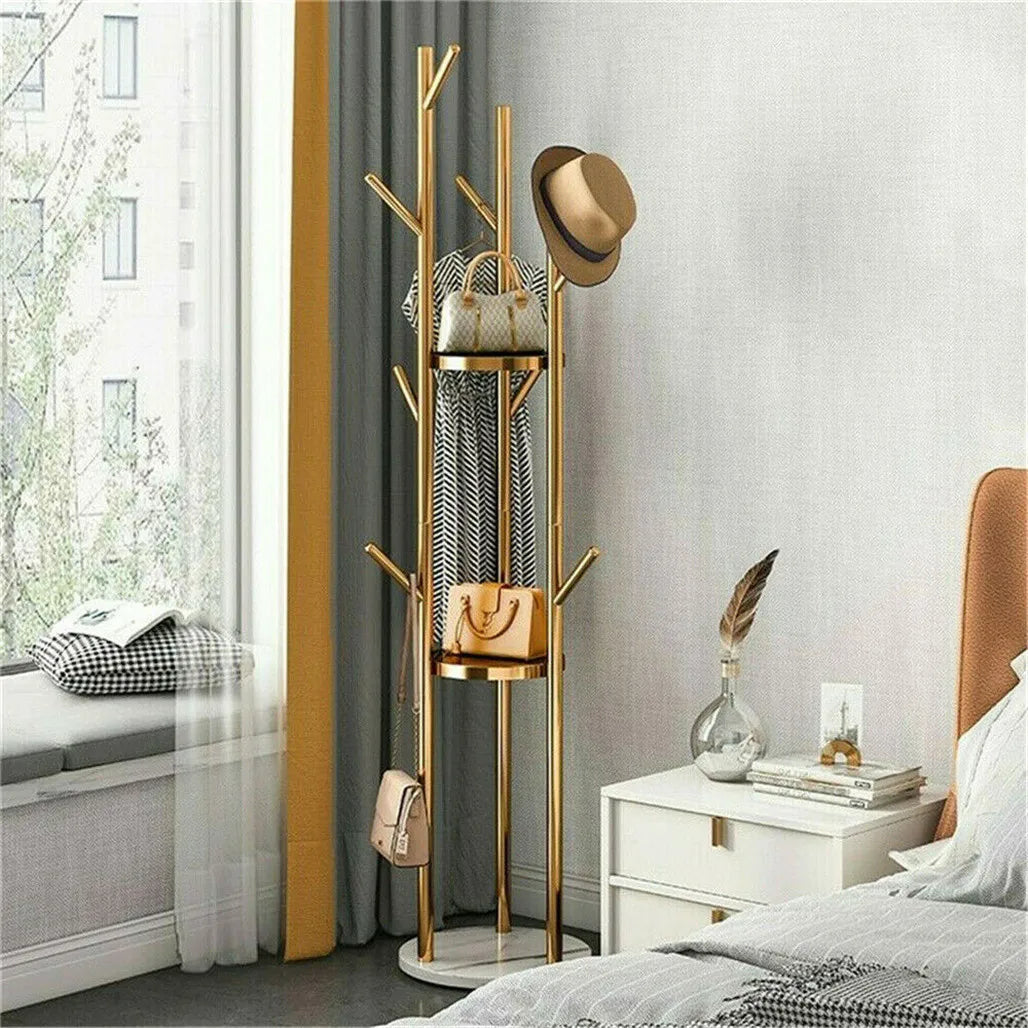 Heavy Duty Gold Metal Marble Coat Rack Stand