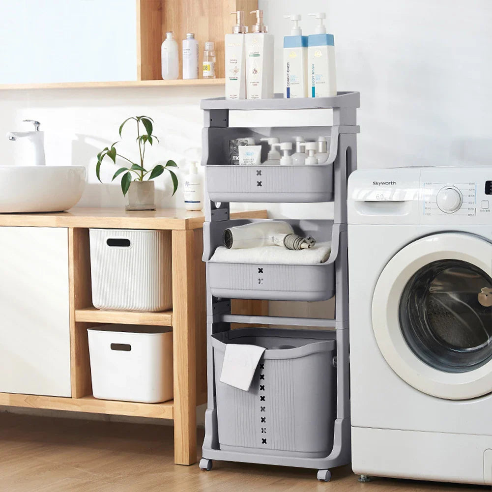 4-Tier Storage Rack Laundry Basket with Wheels