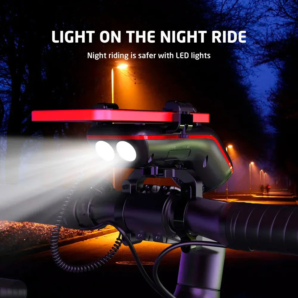 Smart Bike Light with Bluetooth Speaker & Phone Holder – 5000mAh Rechargeable, 10-in-1 Design