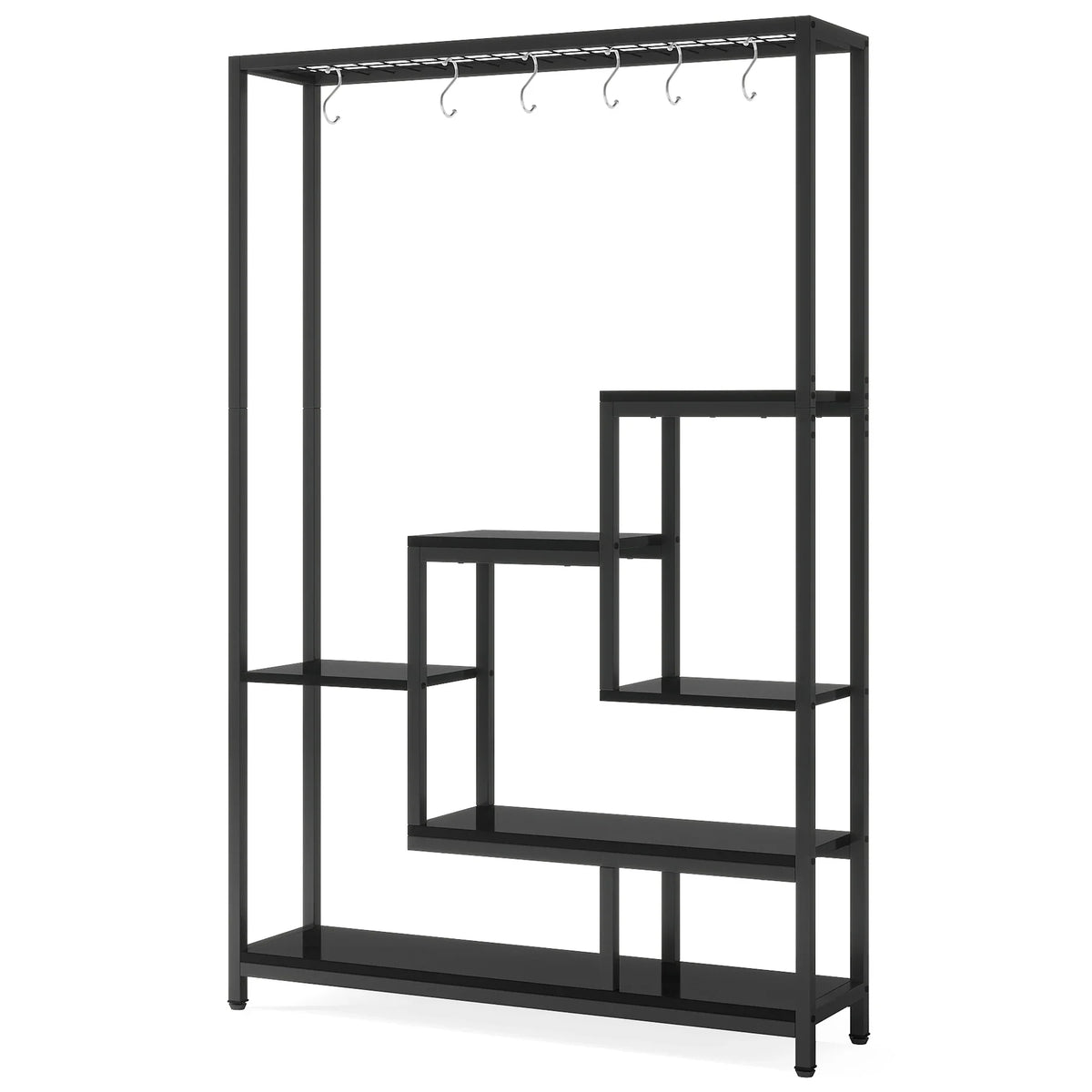 5-Tier Tall Indoor Plant Stand with Metal Frame and Hanging Hooks
