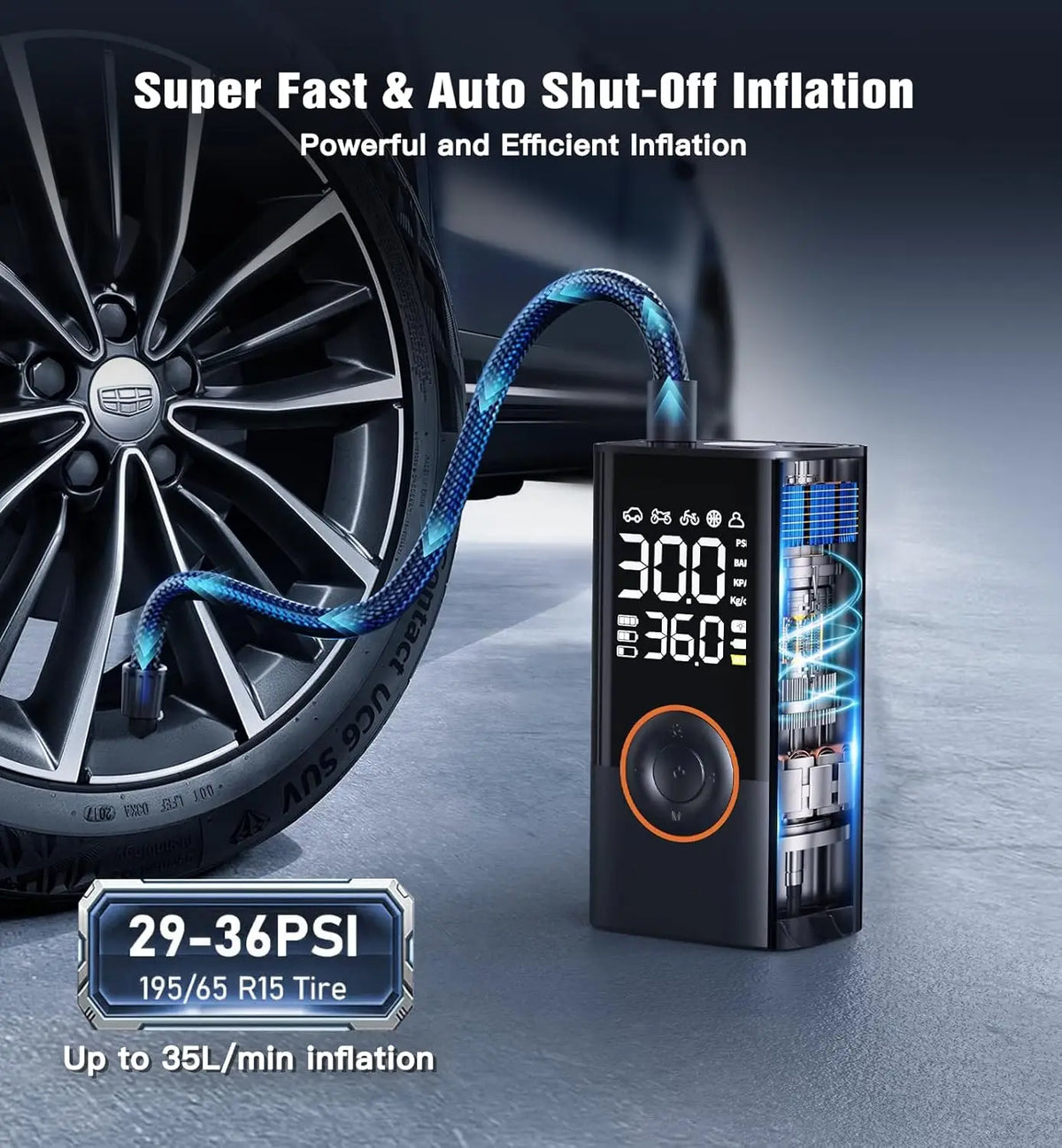 Avichic™ 150PSI Cordless Tire Inflator – 4000mAh Portable Air Compressor with LCD Display, Auto Shut-Off, USB-C, Emergency Light