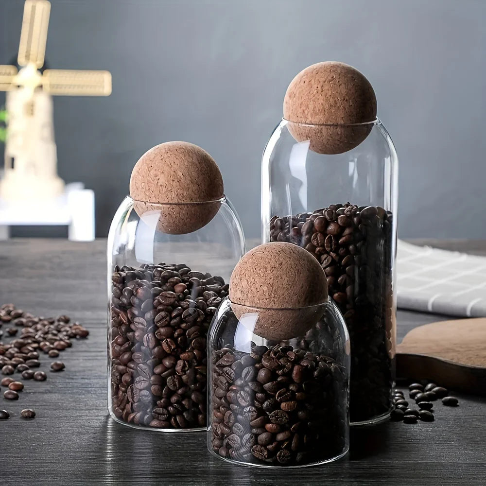 3-Piece Glass Storage Jar Set with Ball Cork Lids