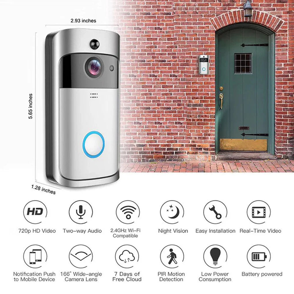 WiFi Video Doorbell Camera with Night Vision | Smart Wireless Doorbell with Intercom, PIR Motion Alerts, Two-Way Audio, Easy Battery Install