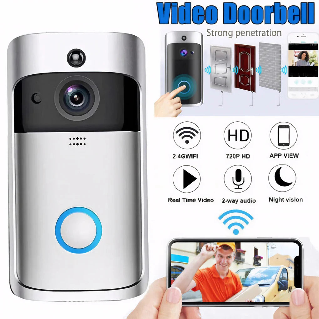 WiFi Video Doorbell Camera with Night Vision | Smart Wireless Doorbell with Intercom, PIR Motion Alerts, Two-Way Audio, Easy Battery Install