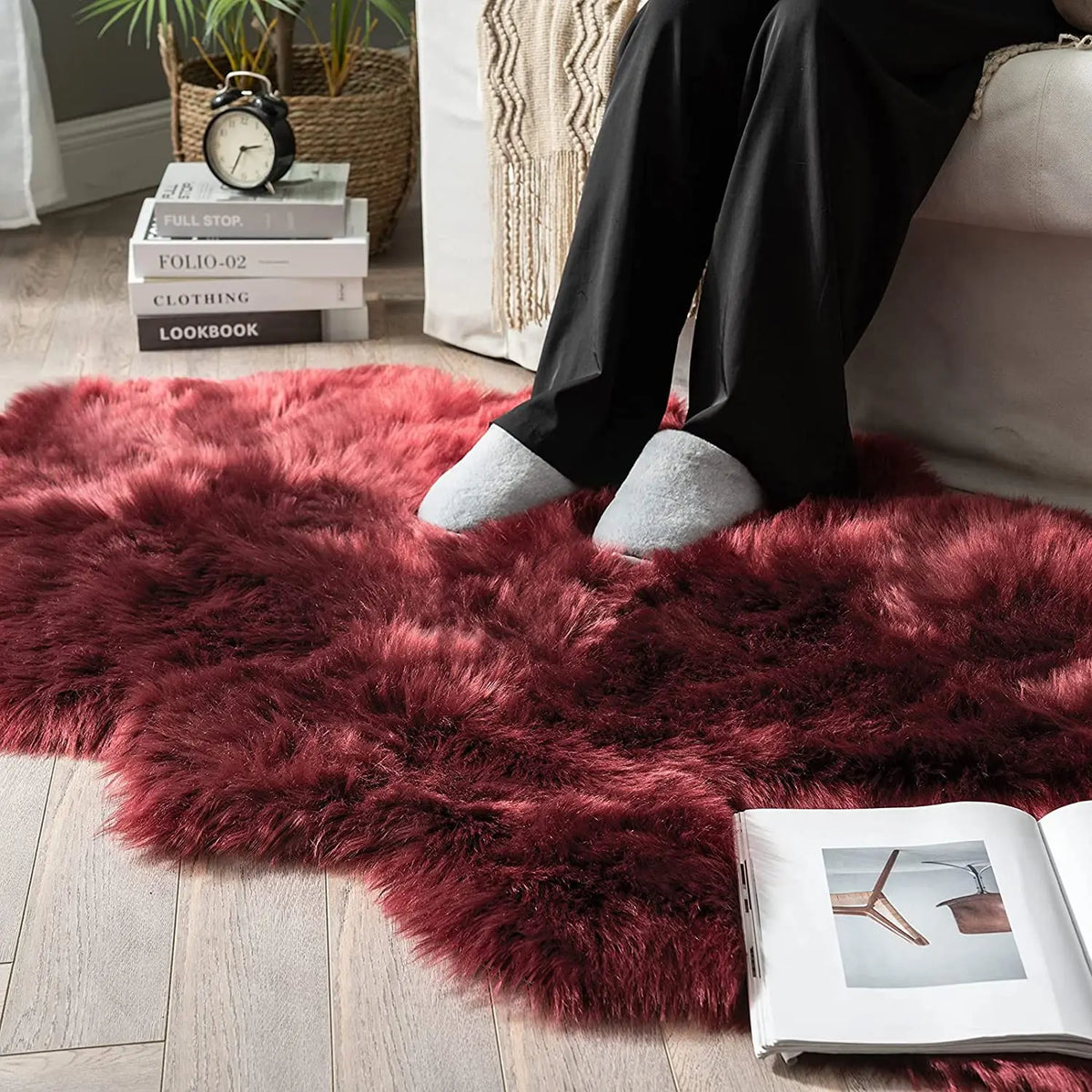 Soft Sheepskin Fluffy Fur Rug for Bedroom & Living Room