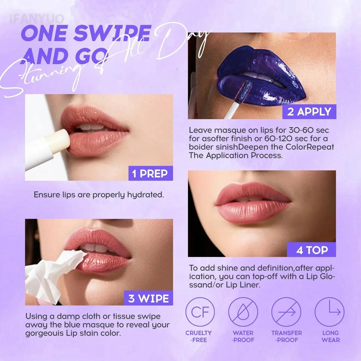 Peel-Off Lip Stain 4ml – Waterproof Long-Lasting Matte Liquid Lip Tint in 10 Shades