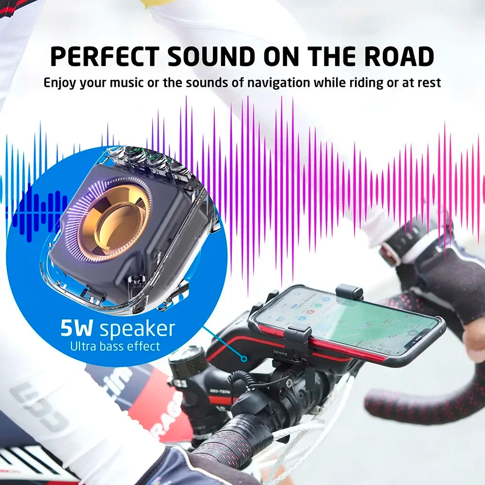 Smart Bike Light with Bluetooth Speaker & Phone Holder – 5000mAh Rechargeable, 10-in-1 Design