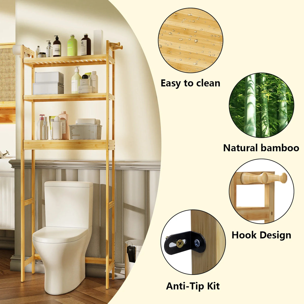 Bamboo Bathroom Finishing Rack with Adjustable Shelves