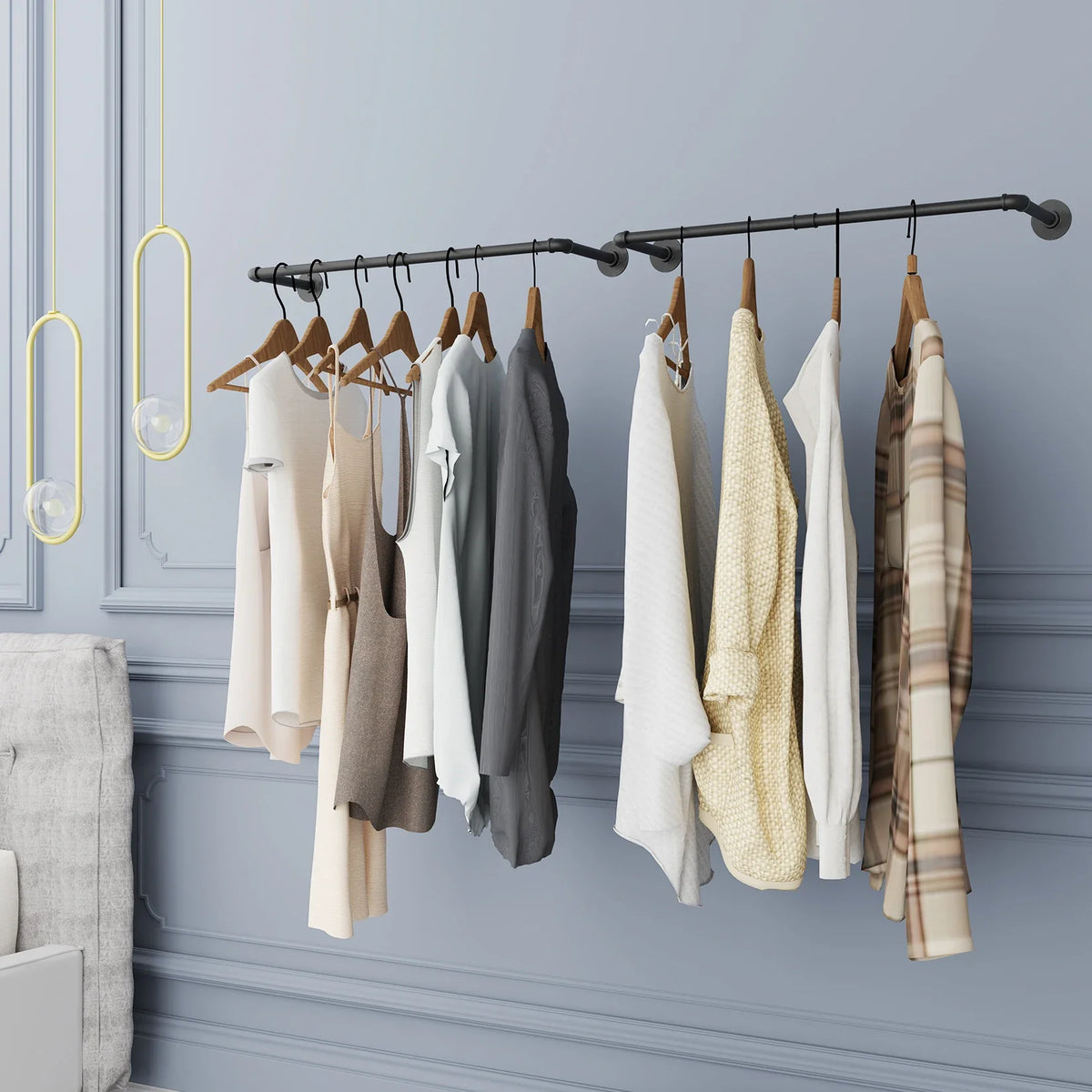 Wall Mounted Industrial Pipe Clothes Rail Rack Pack of 2