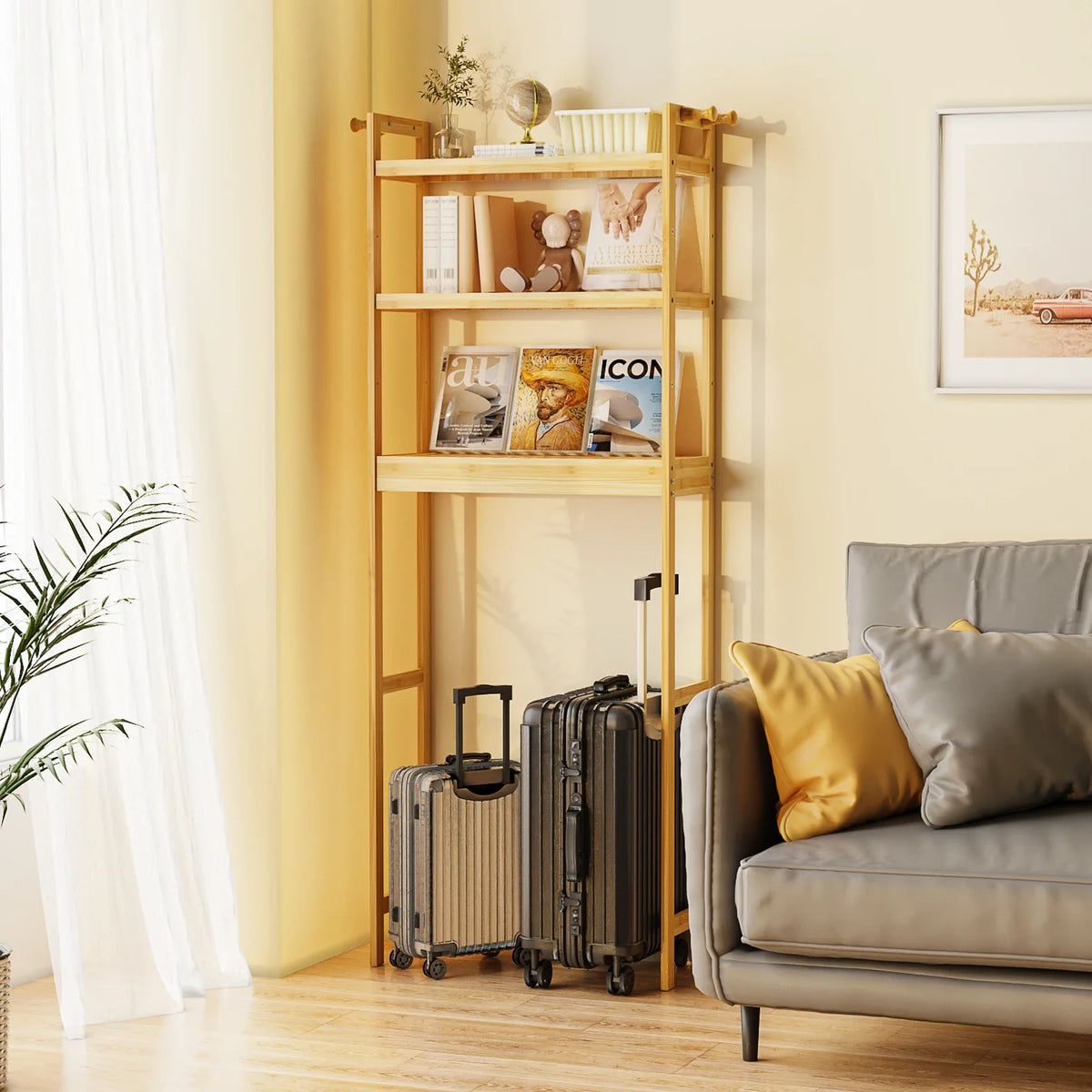 Bamboo Bathroom Finishing Rack with Adjustable Shelves
