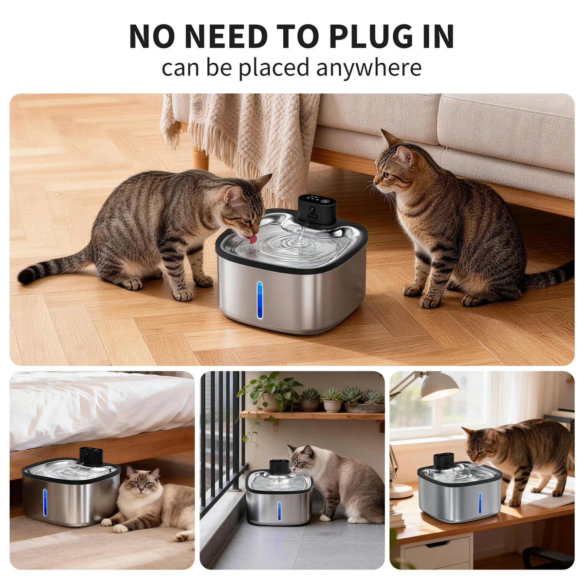 Wireless Cat Water Fountain 3.5L with Motion Sensor, Filter and 4000mAh Battery