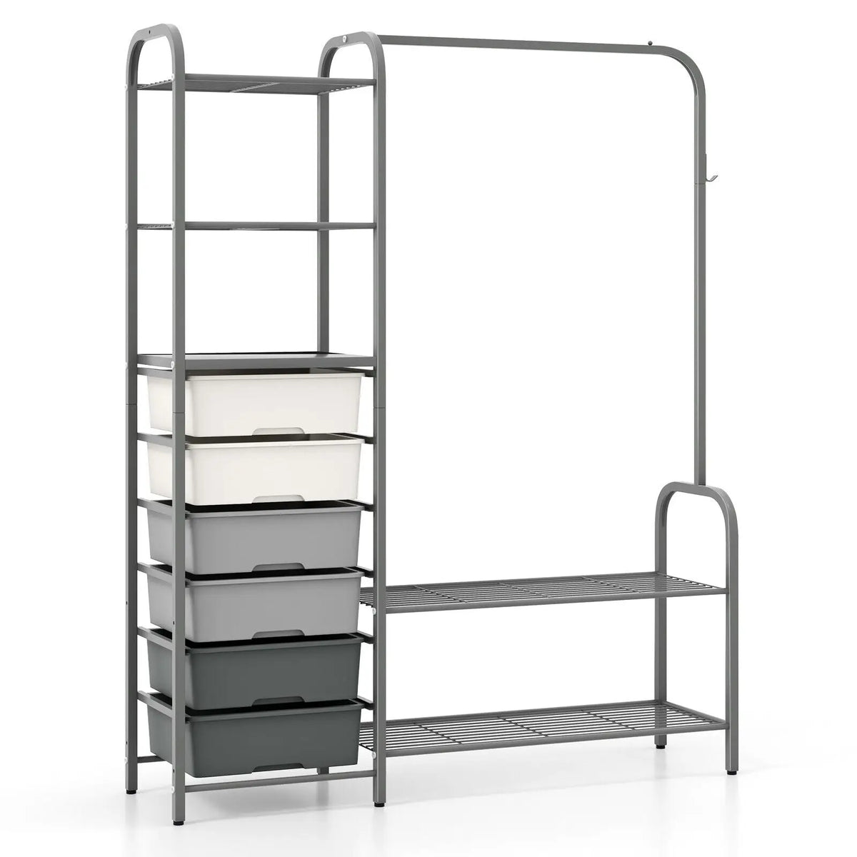 3-Tier Clothes Rails Stand Garment Coat Rack with 6 Storage Drawers