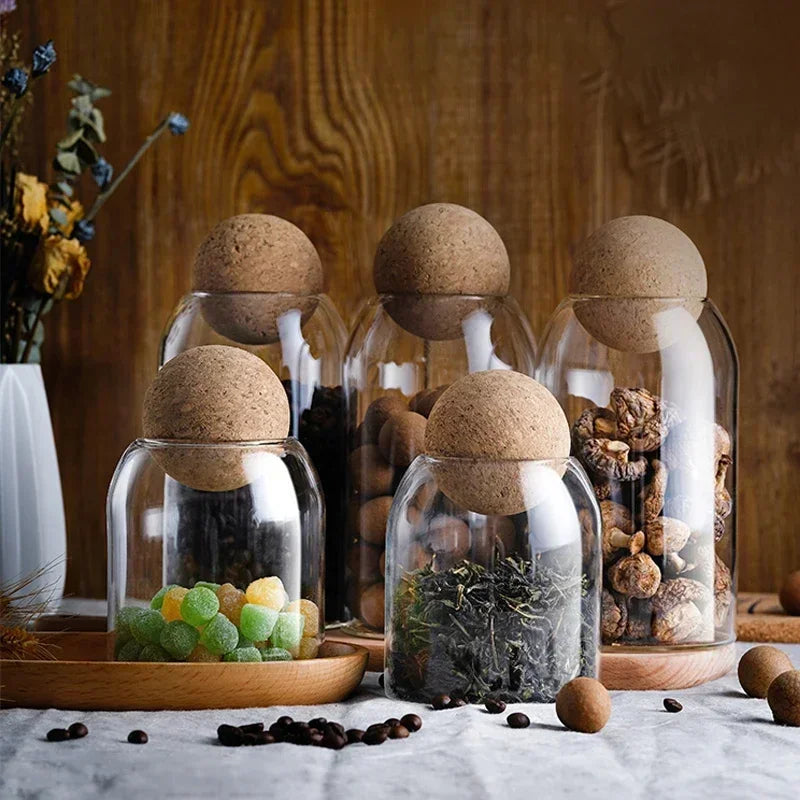 Clear Glass Storage Jar with Cork Lid Airtight Canister