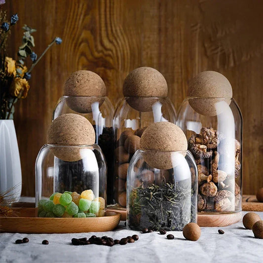 Clear Glass Storage Jar with Cork Lid Airtight Canister