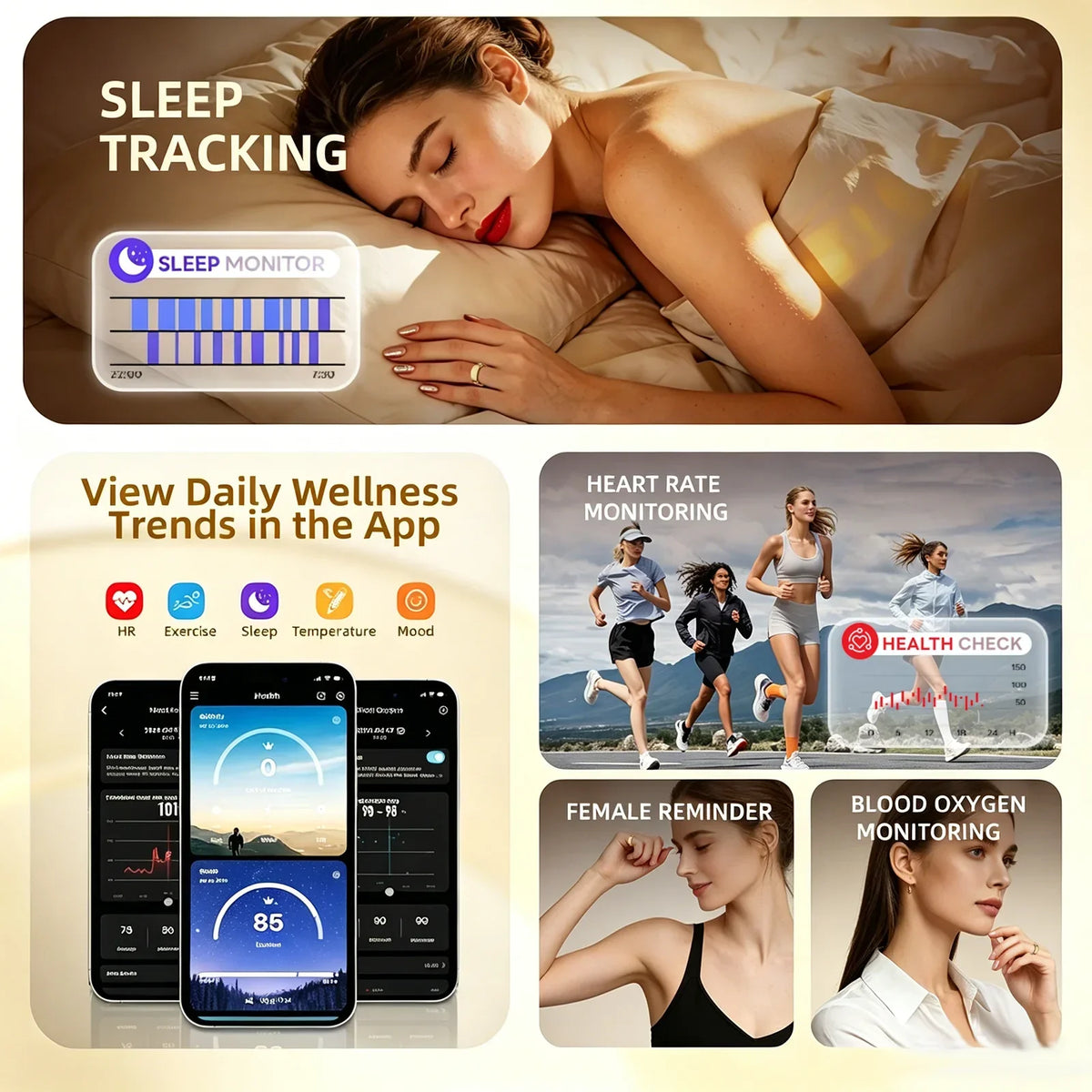 Smart Ring Activity and Sleep Tracker with Heart Rate, Blood Oxygen and Temperature Monitoring