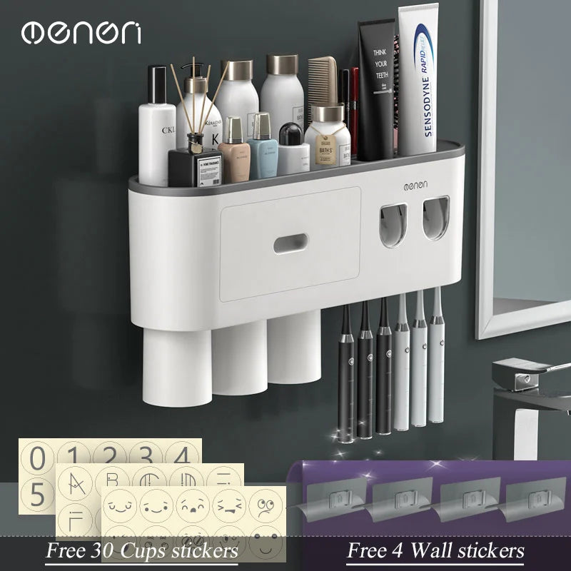 Magnetic Inverted Toothbrush Holder with Automatic Toothpaste Squeezer