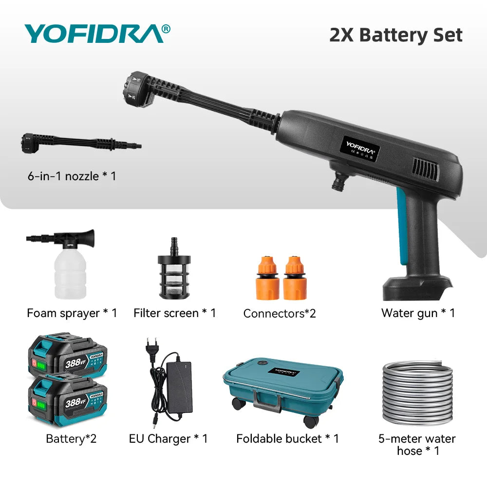 Portable High Pressure Electric Water Spray Gun - 6-in-1 Cordless Car Washer and Garden Cleaning Tool with 22L Foldable Water Bucket - Unisex