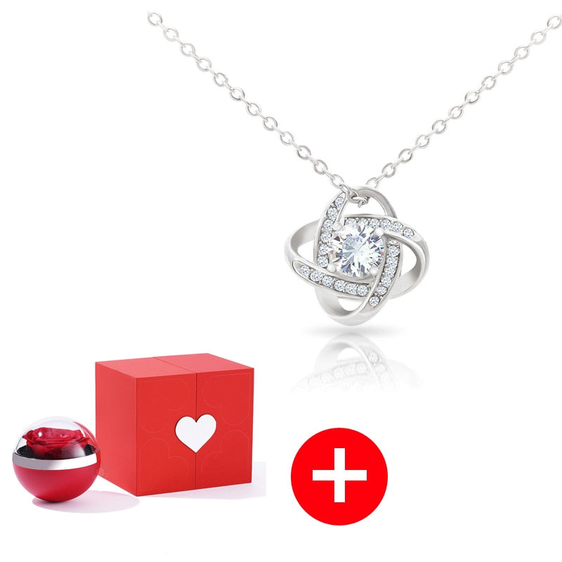 I Love You in 100 Languages Necklaces - With Long Lasting Preserved Rose - To My Love