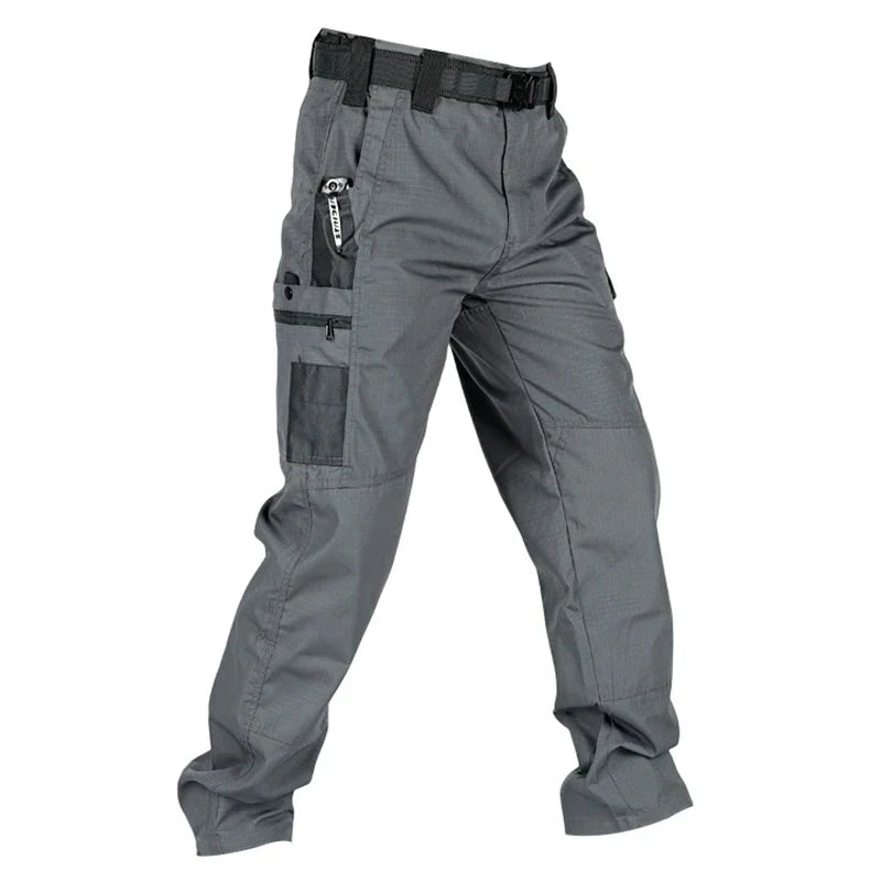 Men's Tactical Cargo Pants with Multiple Pockets – Straight-Leg Outdoor Hiking Trousers