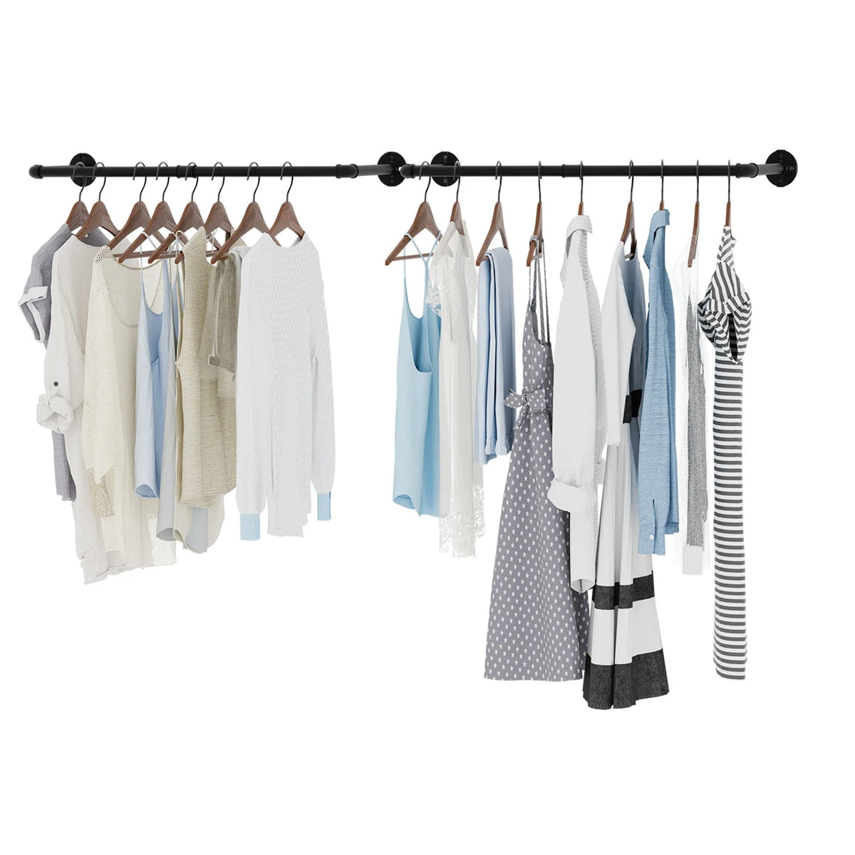 Wall Mounted Industrial Pipe Clothes Rail Rack Pack of 2
