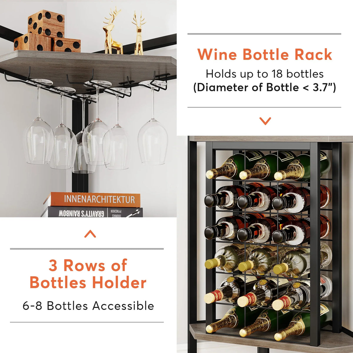 4-Tier Corner Wine Rack with Glass Holder and Storage Shelves