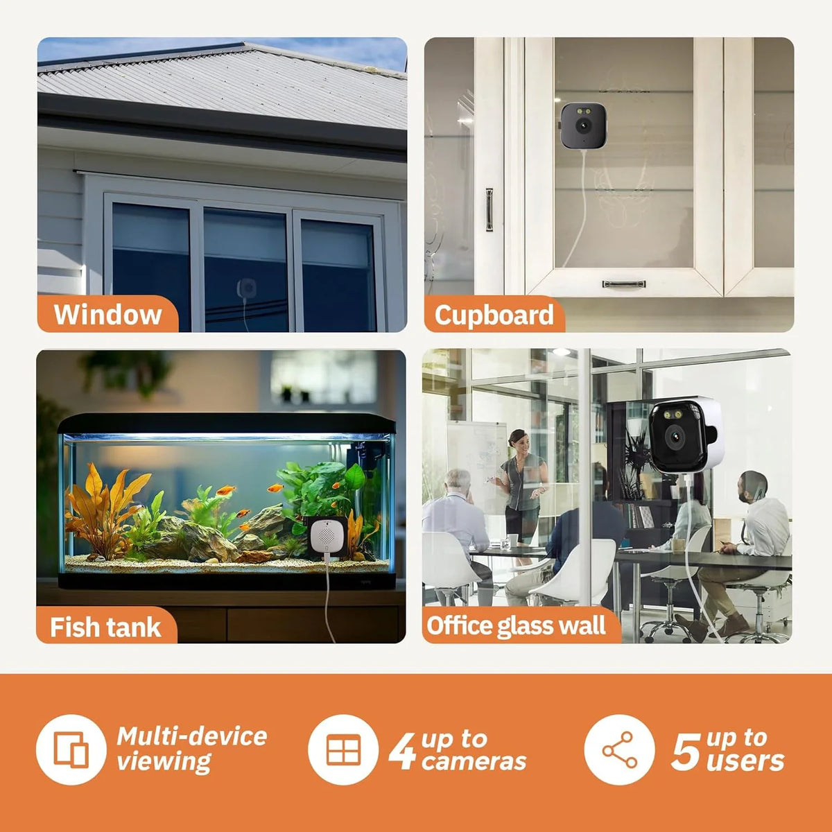 Window Security Camera 3MP 2K, Dual-Band WiFi (2.4GHz & 5GHz), Color Night Vision, AI Motion Detection, Indoor Glass Mount – 2-Pack