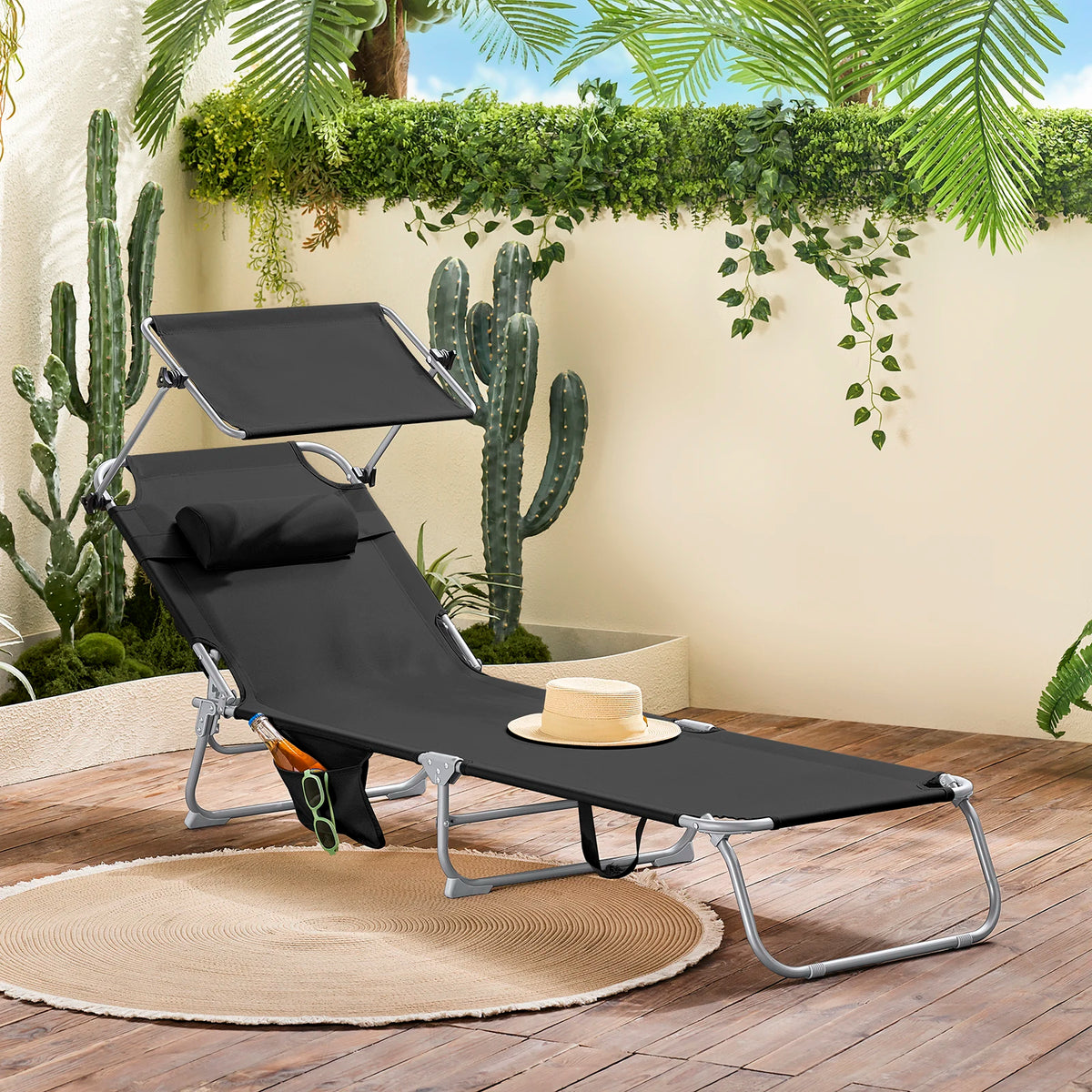 Outdoor Garden Swing Lounger with Metal Frame and Side Storage Bag - Ergonomic Relaxing Rocking Chair for Courtyard, Beach, and Balcony