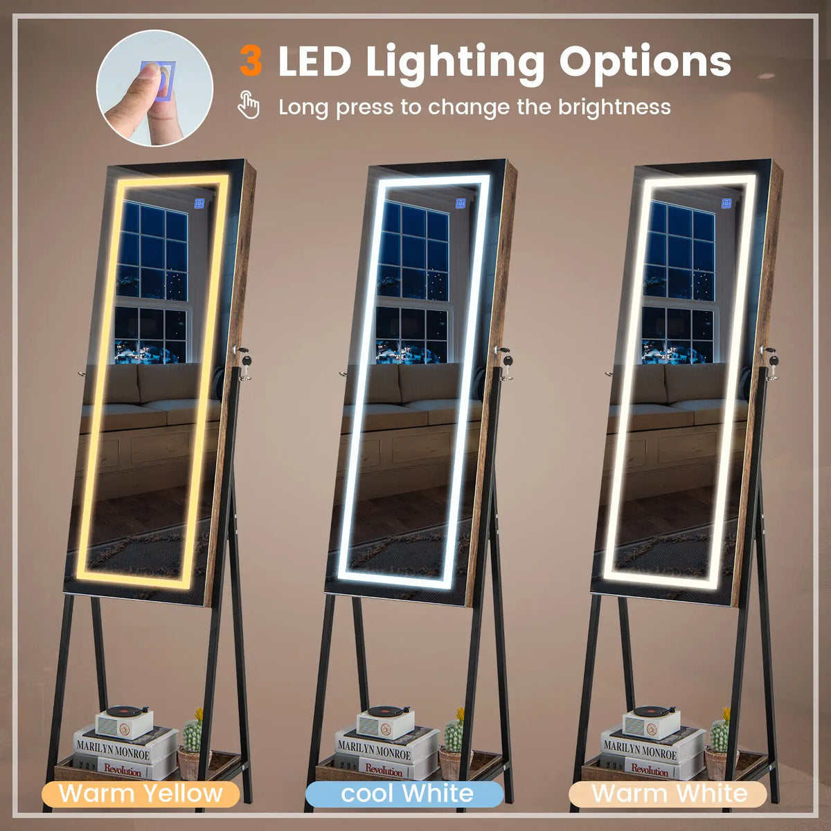 LED Jewellery Mirror Cabinet with Lockable Armoire