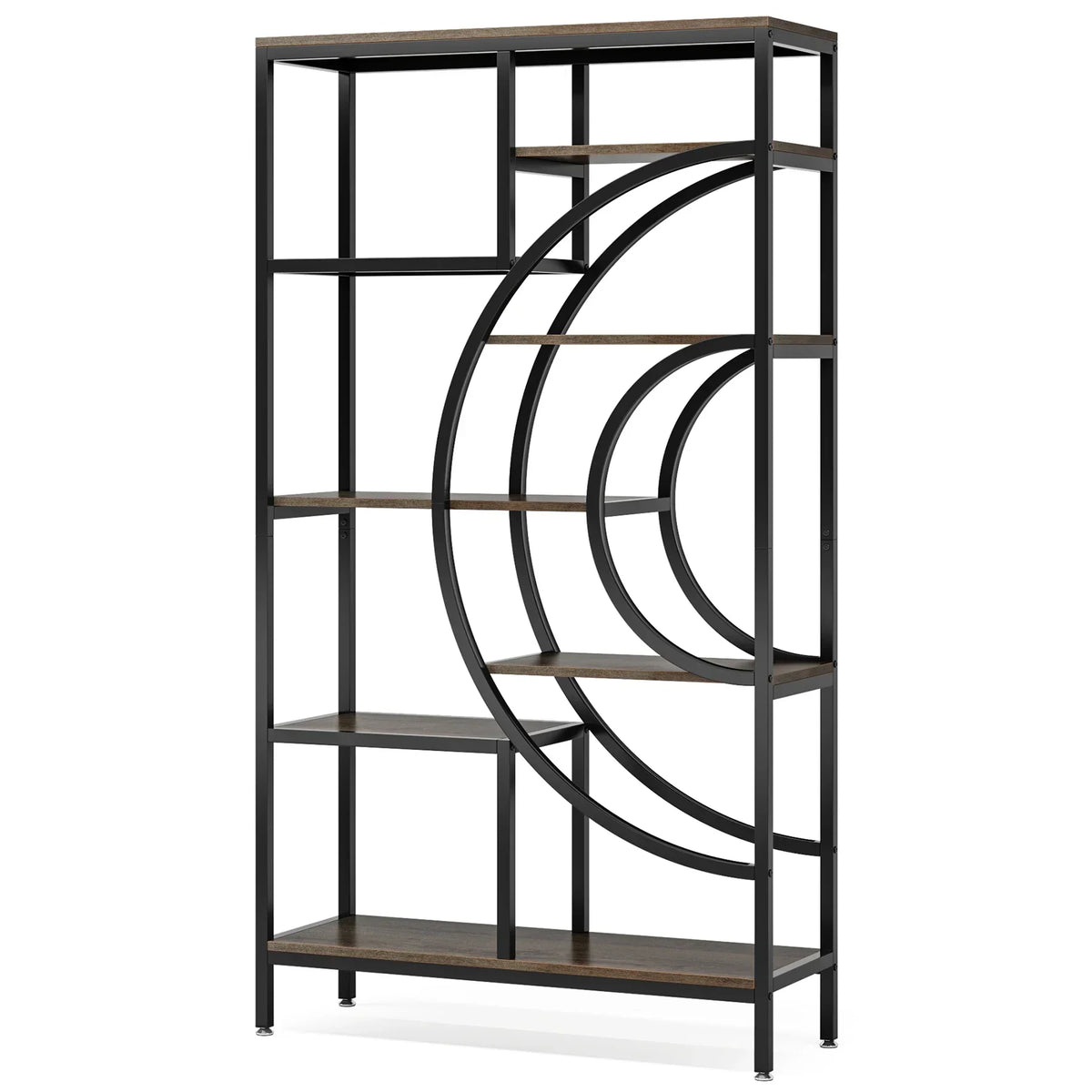 8-Tier Rustic Geometric Bookcase with Metal Frame
