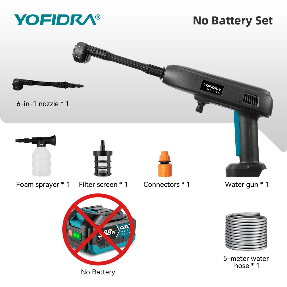 Portable High Pressure Electric Water Spray Gun - 6-in-1 Cordless Car Washer and Garden Cleaning Tool with 22L Foldable Water Bucket - Unisex