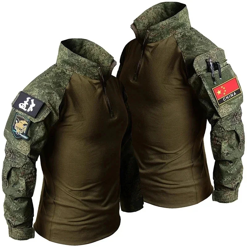 Men's Military Tactical Uniform Set - Hooded Soft Shell Hunting Jacket with Breathable Long Sleeve Shirt and Multi-Pocket Cargo Pants - Unisex