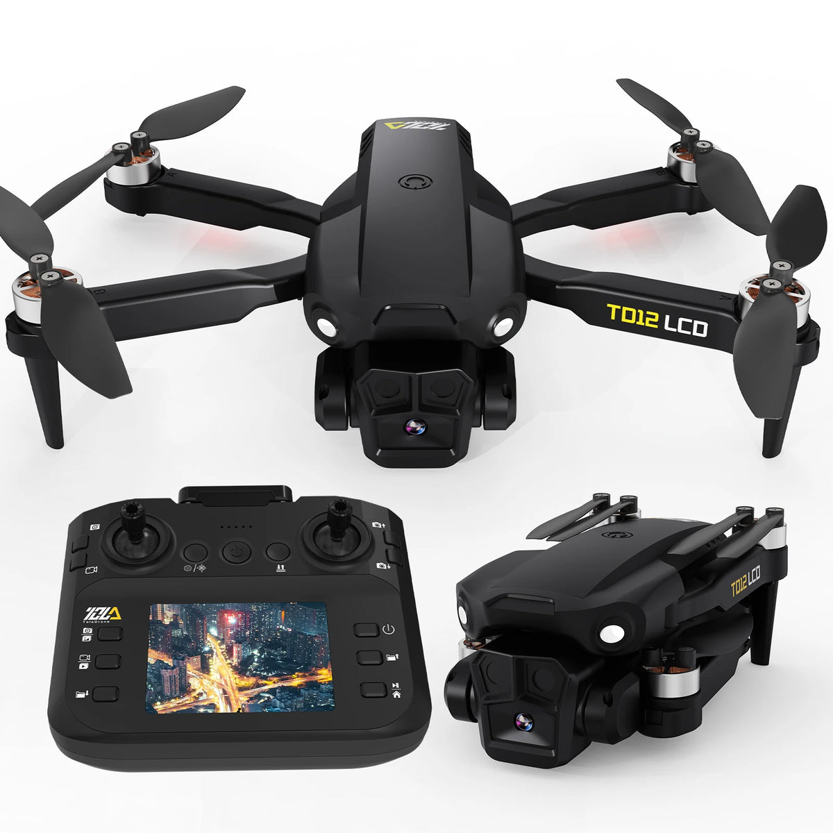 Brushless Motor Drone with LCD Screen Remote Control - Portable Optical Flow Positioning Quadcopter for Beginners - Lightweight Aerial Toy