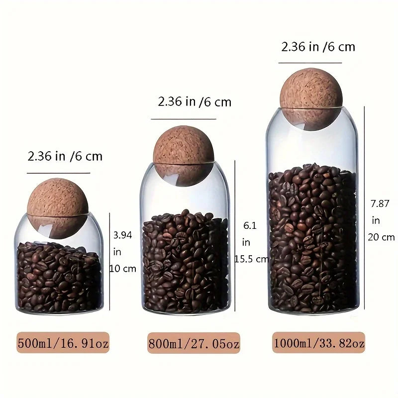 3-Piece Glass Storage Jar Set with Ball Cork Lids
