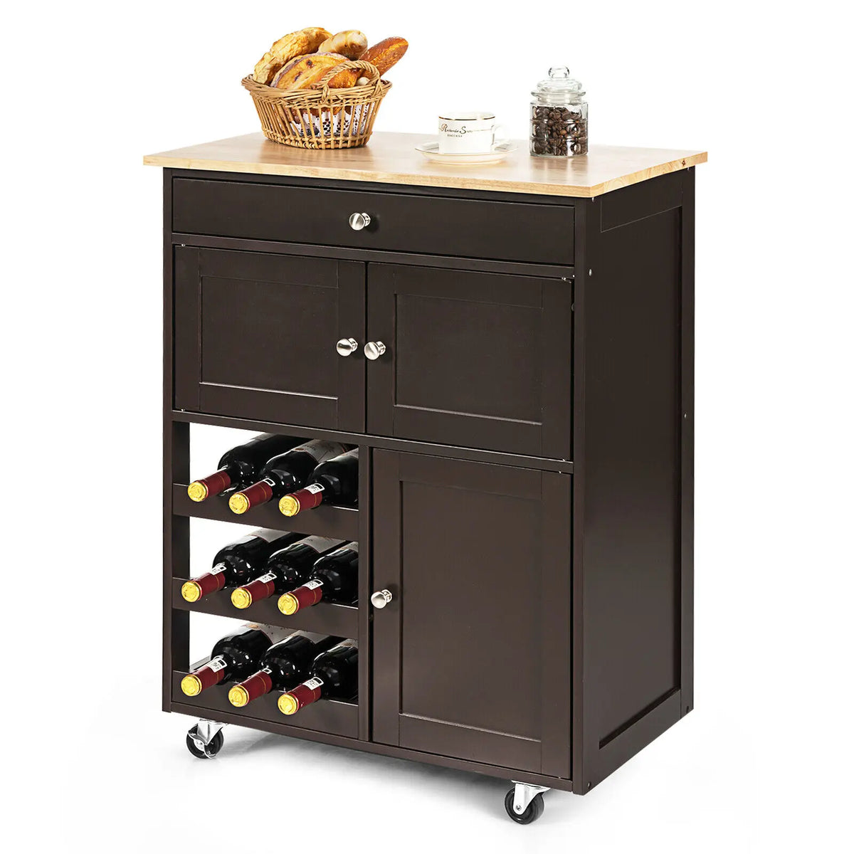 3-Tier Rolling Kitchen Trolley with Wine Rack