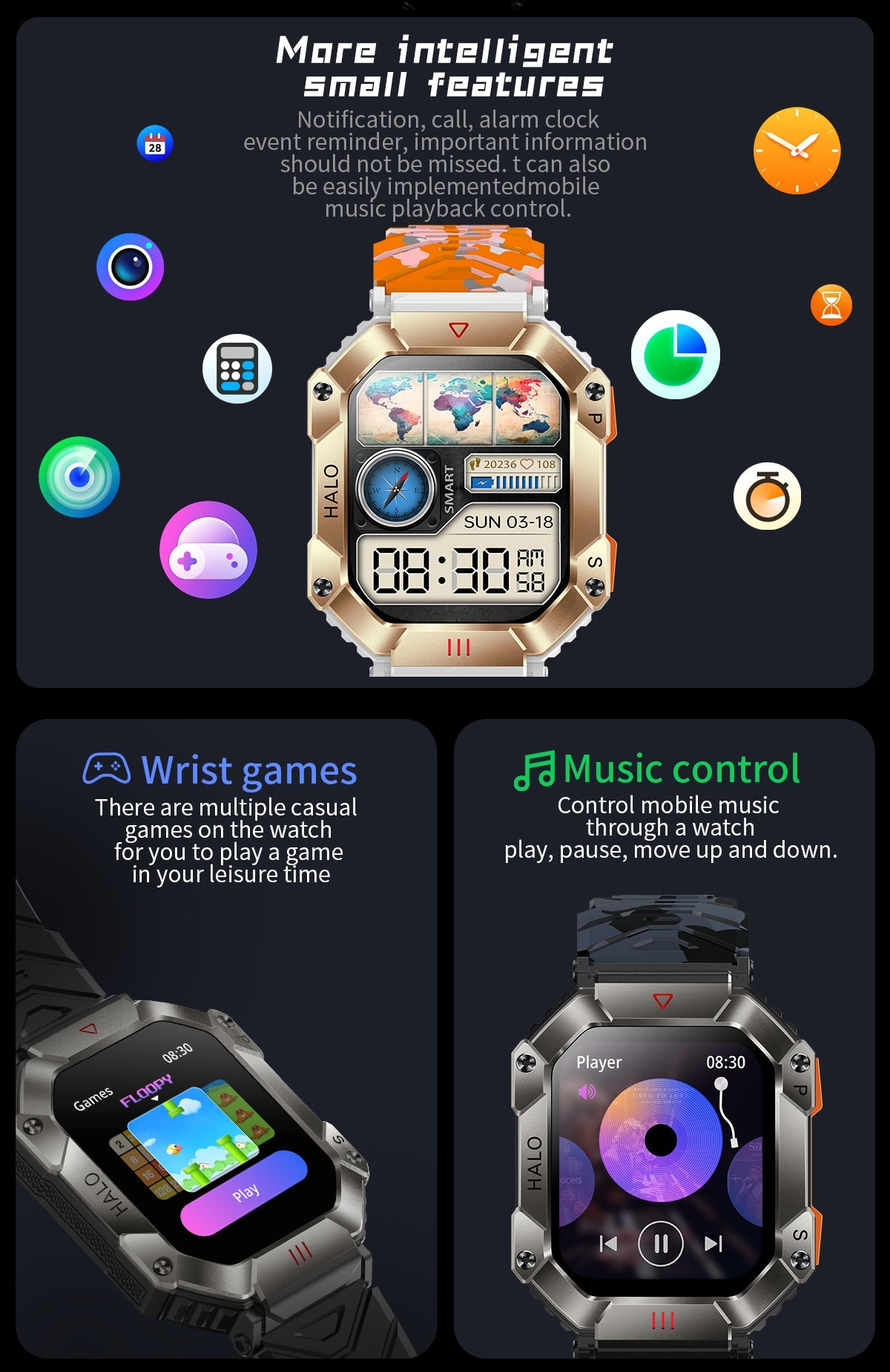 620mAh Large Battery Durable Military Smart Watch Men
