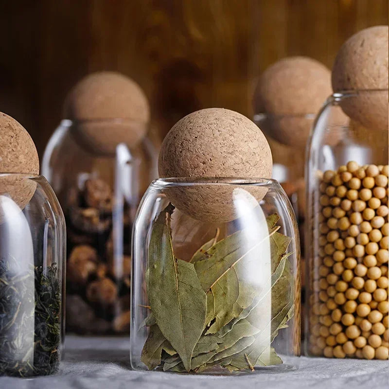 Clear Glass Storage Jar with Cork Lid Airtight Canister