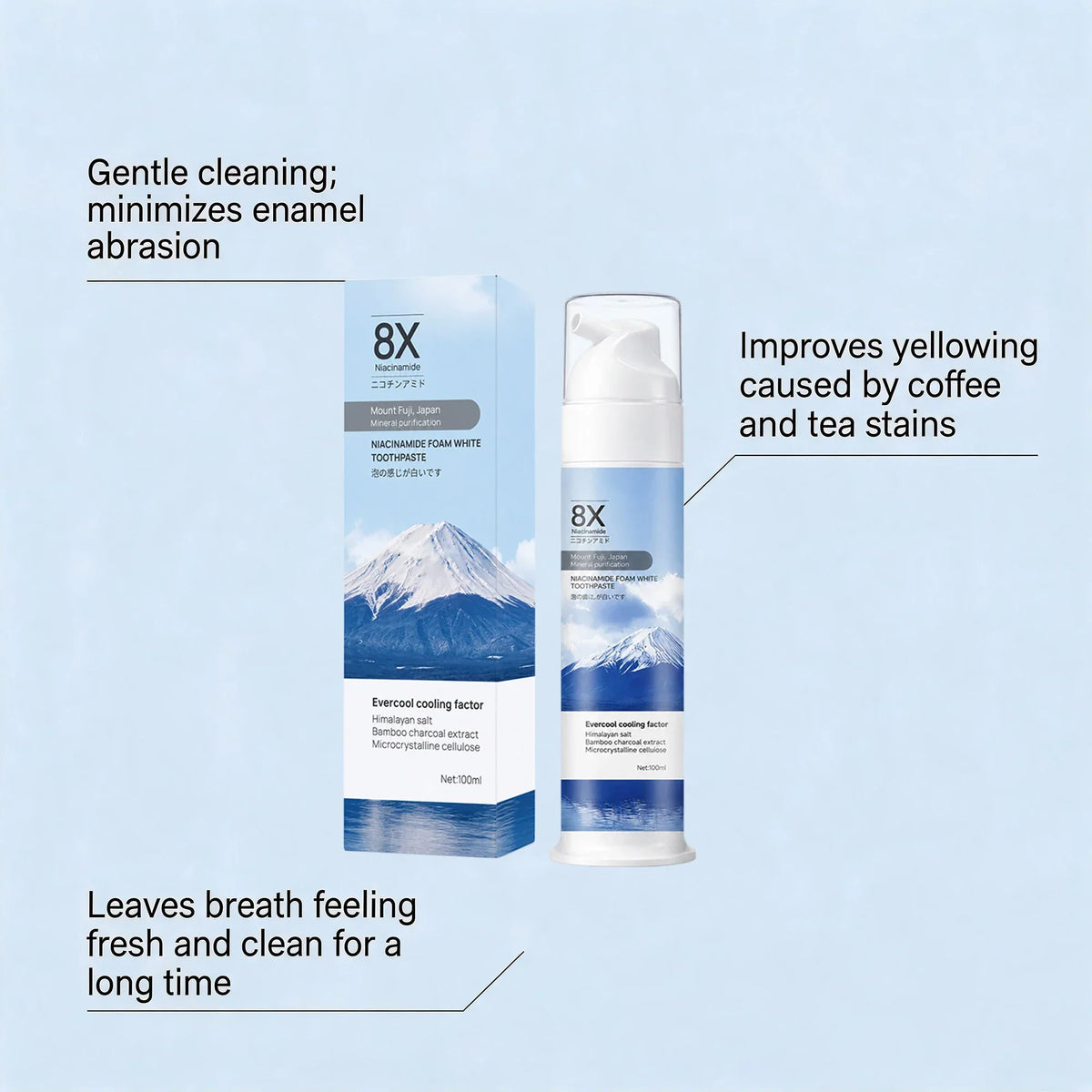 Niacinamide Foam Toothpaste 100ml – Teeth Brightening Foam for Fresh Breath