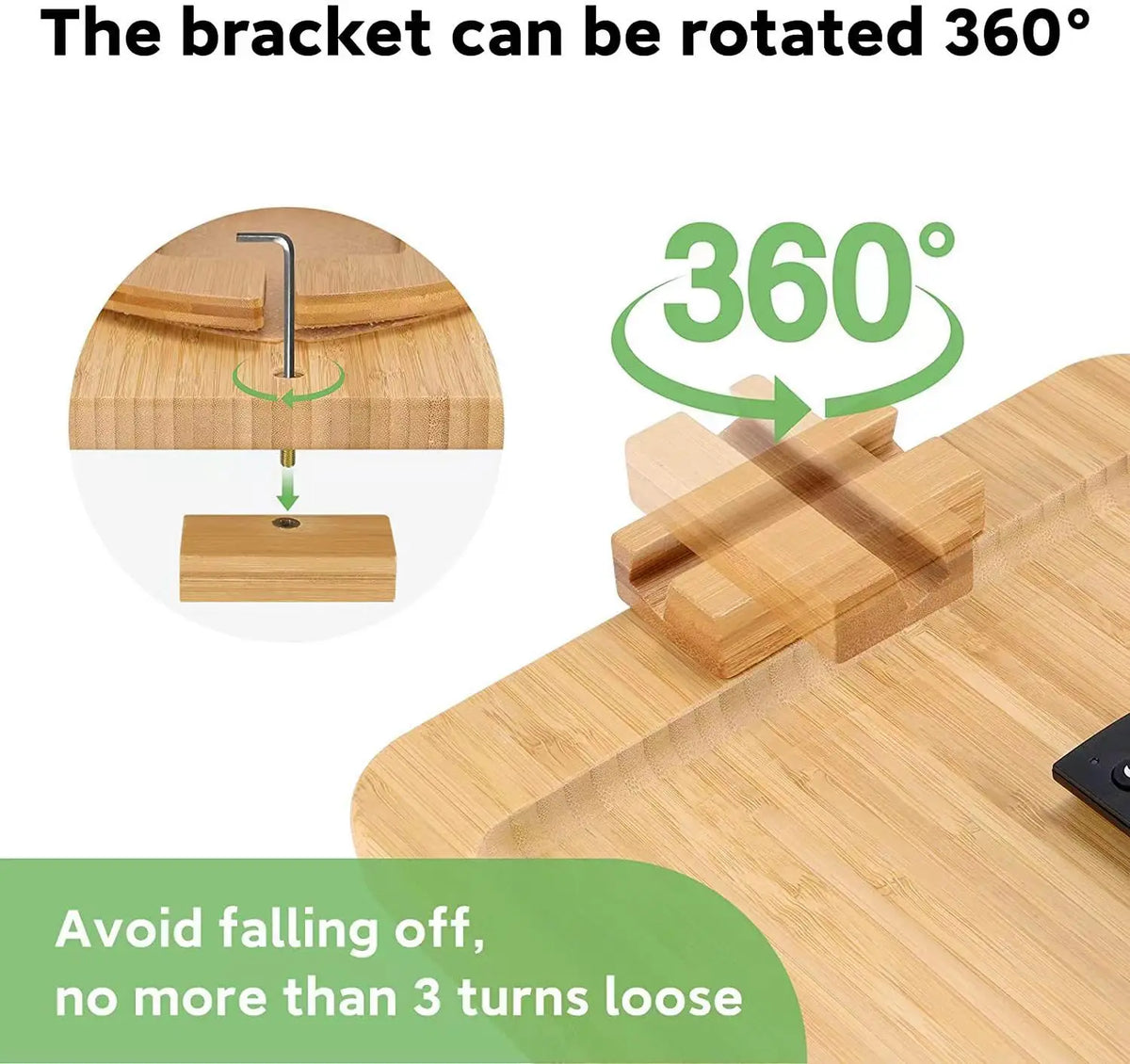 Bamboo Sofa Tray Table with Clip-On Side and Phone Holder