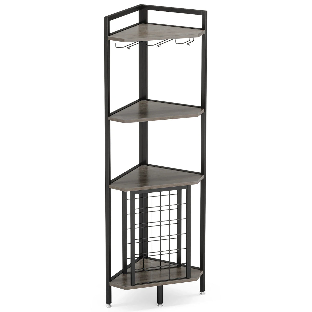 4-Tier Corner Wine Rack with Glass Holder and Storage Shelves