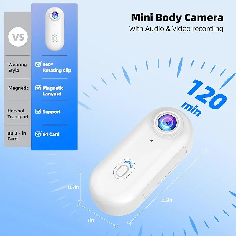 4K Mini WiFi Action Camera – Wearable Thumb-Sized Body Cam with Waterproof Case, Magnetic Clip, and 360° Mount for Sports, Travel & POV Recording
