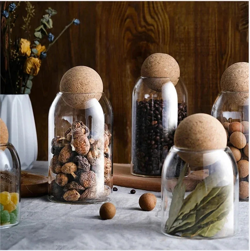 Clear Glass Storage Jar with Cork Lid Airtight Canister