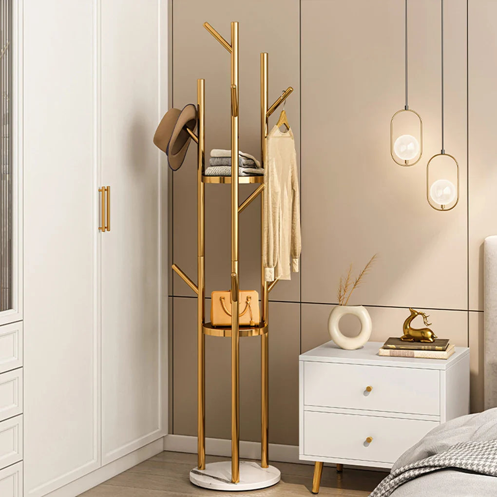 Heavy Duty Gold Metal Marble Coat Rack Stand