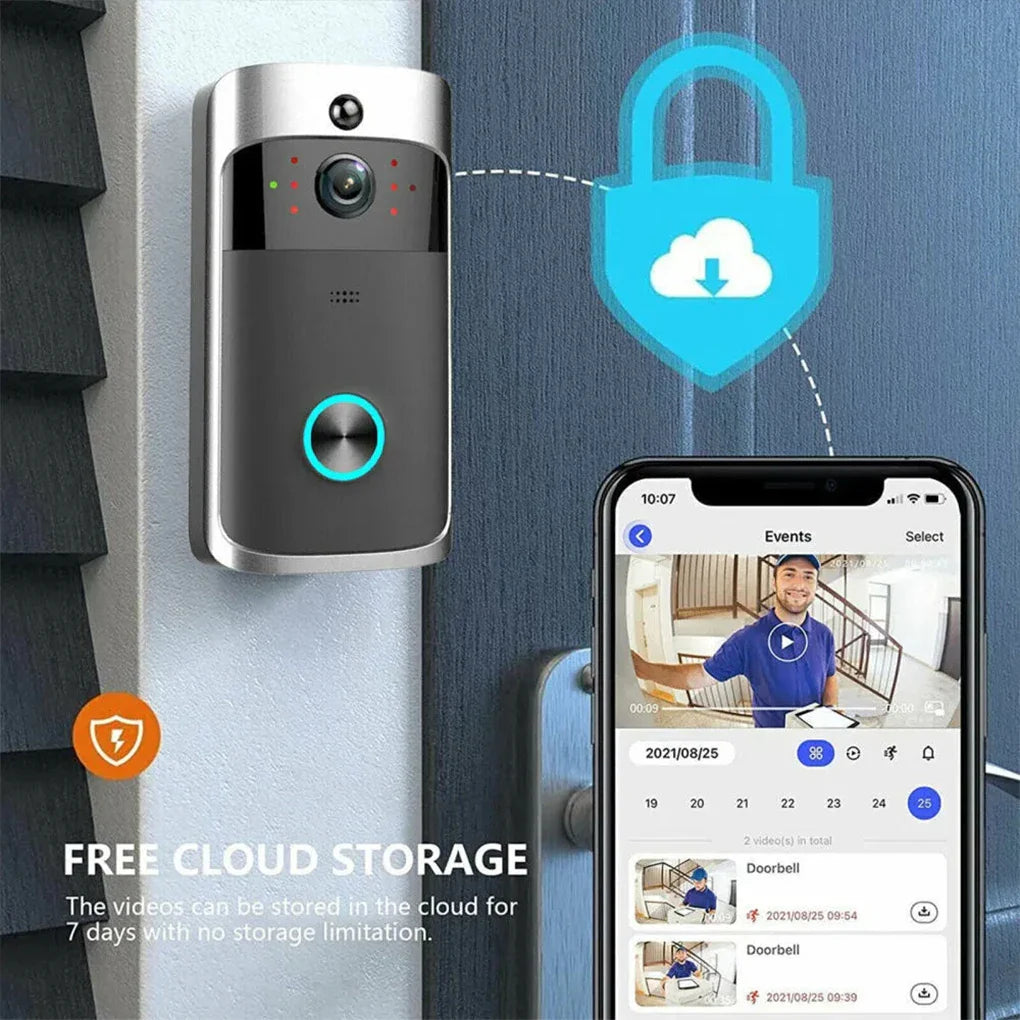 WiFi Video Doorbell Camera with Night Vision | Smart Wireless Doorbell with Intercom, PIR Motion Alerts, Two-Way Audio, Easy Battery Install