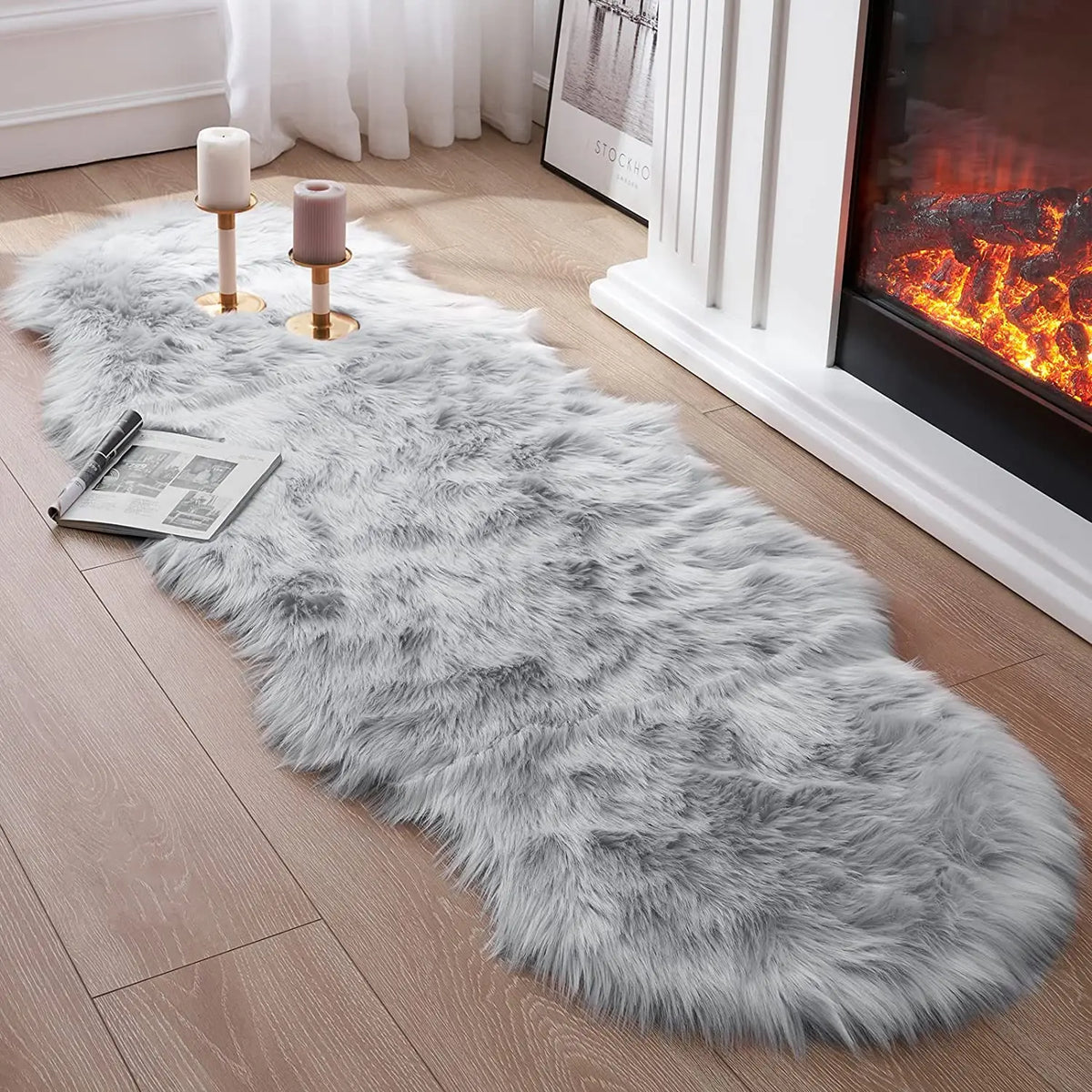 Soft Sheepskin Fluffy Fur Rug for Bedroom & Living Room