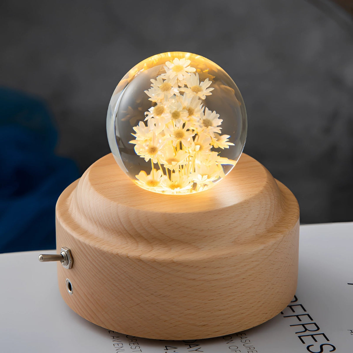 Dandelion Resin Lamp with LED Wooden Base - Unique Botanical Night Light